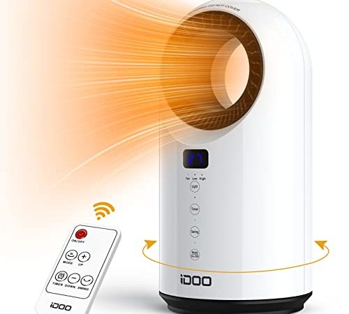 iDOO Termoventilatore a basso consumo per uso domestico, ceramica termoventilatore elettrico portatili con telecomando, Riscaldamento rapido da 1500W ambienti spaziosi e uffici, sicuro e silenzioso