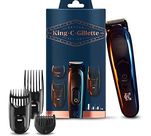 King C Gillette Kit Regolabarba Uomo, 1 Testina, 3 Pettini Regolatori, 1 Spazzolina, 1 Caricatore, Rasoio Barba Elettrico, Idea Regalo Uomo Kit Professionale