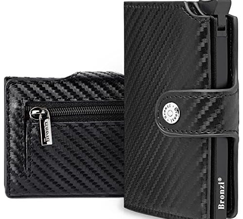 Portafoglio Bronzi® Portafoglio Uomo Slim - Pelle - Porta Carte Credito - Portacarte uomo - Mini Porta Tessere (Carbon Nero)