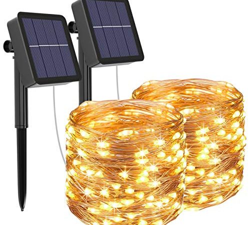 [2 Pacchi] Luci Solari Esterno, Litogo 14m 120 LED Catena Luminosa Esterno Filo Luci Led 8 modalità Lucine da Esterno Decorative Per Giardino, Natale, Patio, Cancello, Cortile, Matrimonio, Festa