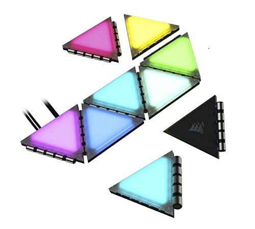 Corsair iCUE LC100 Pannelli luminosi per case - Mini-triangoli - Kit di espansione da 9 pannelli (81 LED RGB con diffusione della luce, Semplice collegamento con attacco magnetico, Chiaro