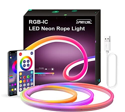 LPDISPLAY RGBIC Neon Strisica LED 3m Sincronizzazione di musica, Striscia Luminosa Colorosa Fai-da-Te, Funziona con Alexa e Google Assistant, 3m Neon Striscia Led
