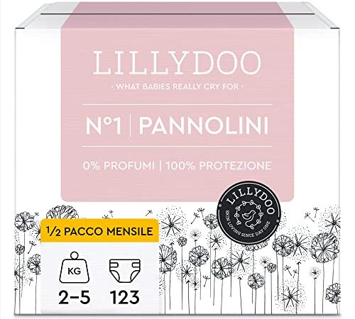Pannolini ipoallergenici LILLYDOO, taglia 1 (2-5 kg), Confezione da 3 x 41 pannolini (123 pannolini) (FSC Mix) OLD