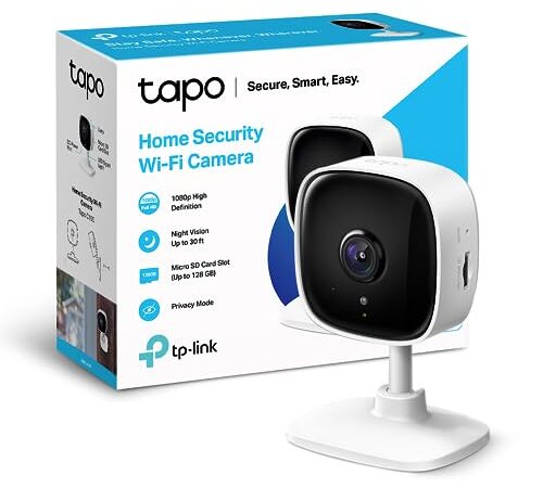 TP-Link Telecamera Wi-Fi Interno Tapo C100, Videocamera sorveglianza 1080P, Visione Notturna, Audio Bidirezionale, Notifiche in tempo reale del sensore di movimento, Bianco