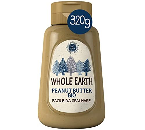 Whole Earth Burro di Arachidi Cremoso Biologico, Crema Spalmabile Arachidi Tostate, Fonte Naturale di Proteine Vegetali, Senza Glutine, Vegan, Bottiglia Squeeze, Confezione da 320g