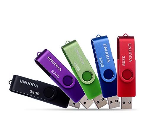 ENUODA Chiavetta USB 32GB 5 Pezzi Pennetta Girevole Pen Drive USB 2.0 Unità Memoria Flash per Archiviazione Dati con Luce LED (5 Multicolorato: Nero Blu Verde Viola Rosso)