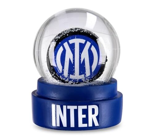 Inter - Palla di vetro con neve e logo dell'Inter, boule de neige natalizia con effetto nevicata, snow globe, regalo perfetto per i tifosi
