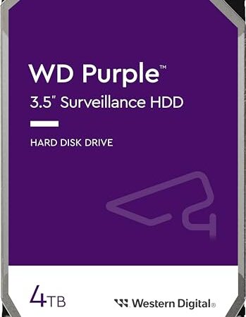 WD Purple 4TB per Videosorveglianza, Hard Disk interno da 3.5”, Tecnologia AllFrame, 180BT/anno, Cache da 256 MB, Garanzia 3 anni